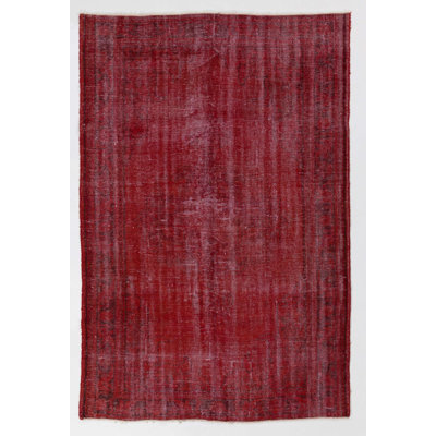 5.5x8.3 Ft Distressed Modern Handmade Turkish Rug Over-dyed in Red Color