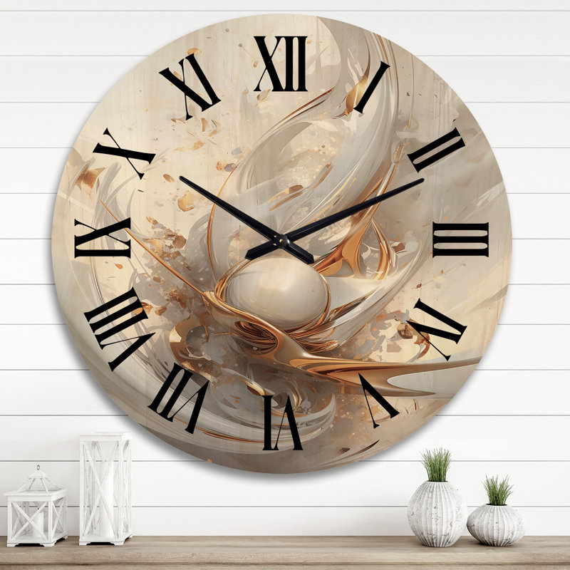 Horloge murale Fractal Gold Sphere On White II - Fractals, Très grand