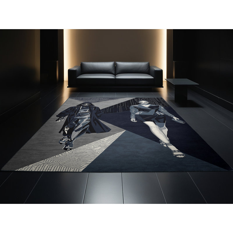 Tapis géométrique moderne lavable à la machine gris Honn, 5 x 8