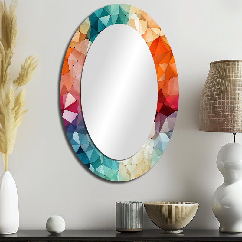 Colorful Playful Polyhedra Wonders - Multi-Color Modern Oval Wall Mirror, 36" H x 24" W