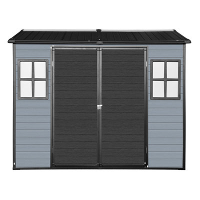 8x4ft Resin Outdoor Storage Shed with Floor and 2 Windows & Weather-Resistant