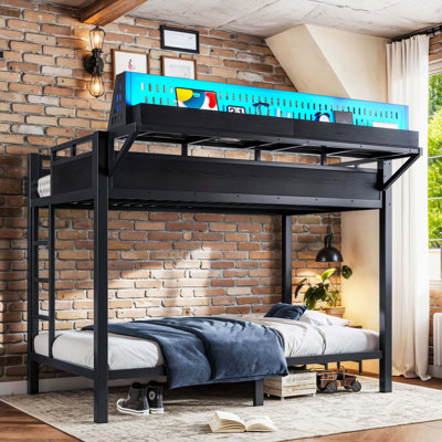 Lit superposé simple TG au-dessus de simple TG avec tablettes de rangement et panneau perforé, cadre de lit superposé avec ports USB et lumières DEL, peu encombrant, pour les adolescents et les adultes