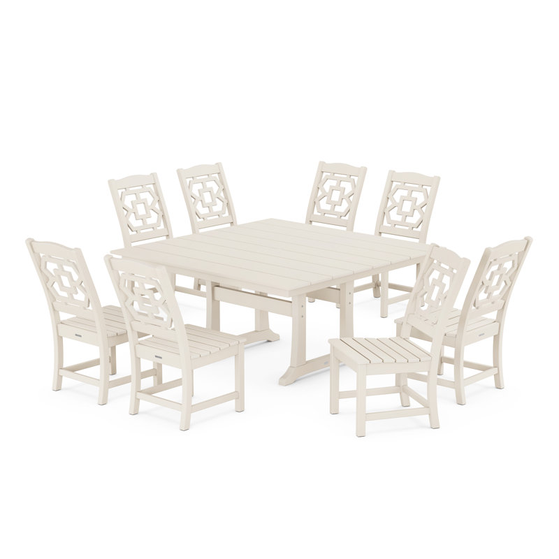 Ensemble repas pour 8 personnes avec table carrée Chinoiserie, Sable