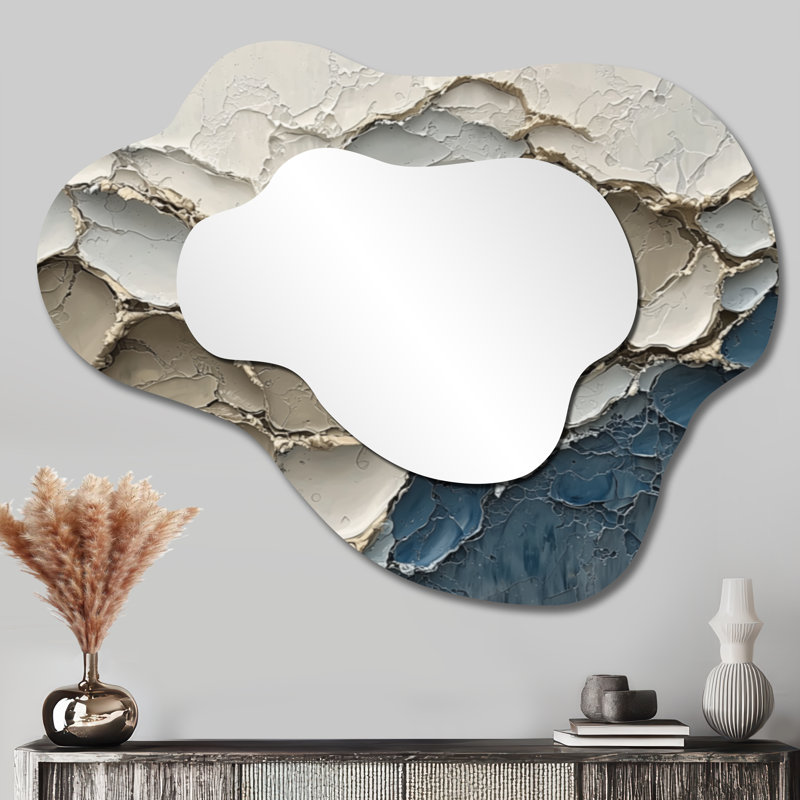 Abstrait Collages Coastal Waves Flow I - Miroir mural décoratif abstrait, collage sur nuage, 27 po x 35 po