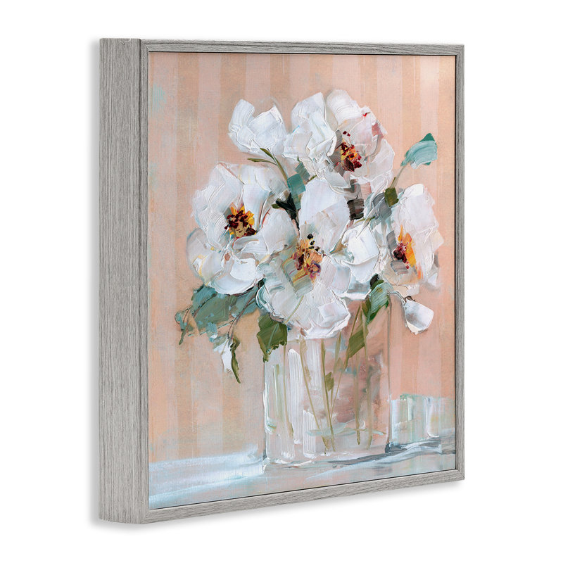 Fleurs blanches sur fond rose, estampe numérique par Sally Swatland, H 12 po x l 12 po, Estampe numérique Farmhouse