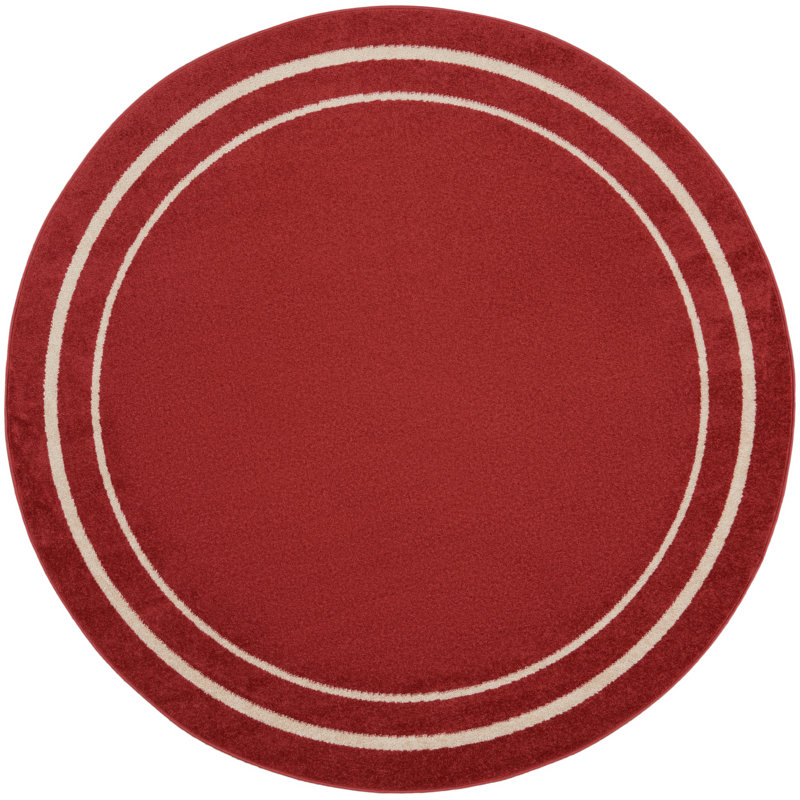 Argentino Abstract Machine Woven Chenille Indoor/Outdoor Area Rug in Red, Round 6'