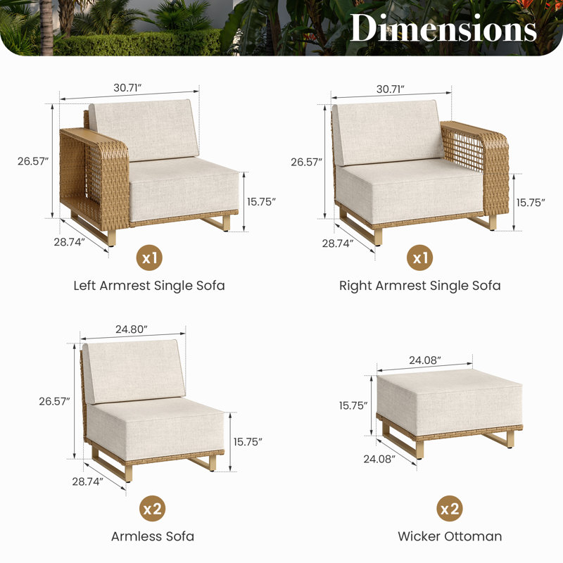 Ensemble de conversation en osier pour 4 personnes, With Coffee Table
