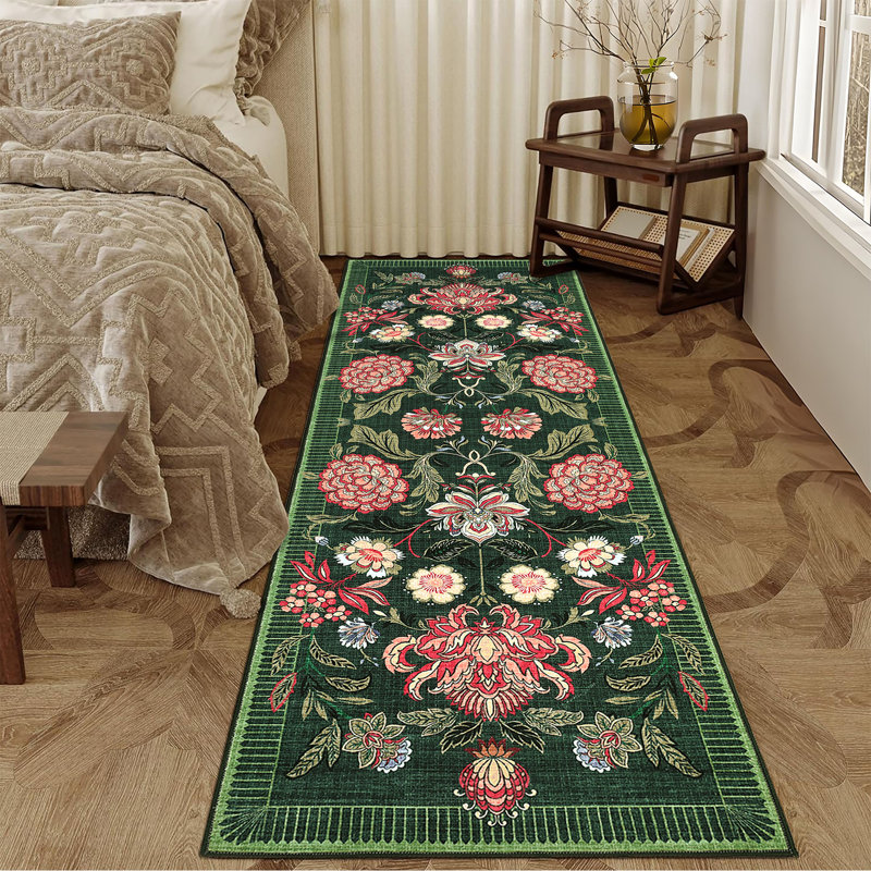 Floral Machine Washable Area Rugs for Living Room Bedroom Soft Non-Slip Vintage Dining Room Rug Low Pile Botanical Floor Carpet for Kids Room Classroom