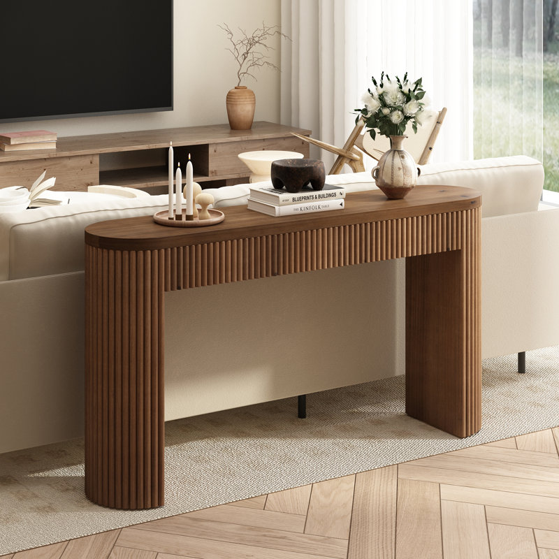 Gennari 55'' Fluted Wood Console Table With 1 Drawer, Brown