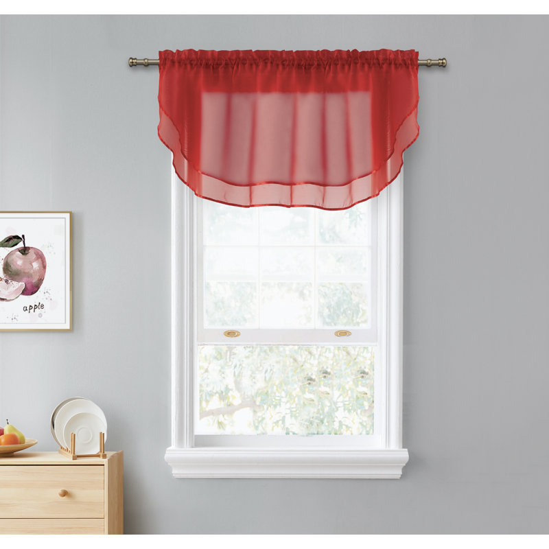 Infinity Solid Tiered Valance Curtain, 55" x 24", Red