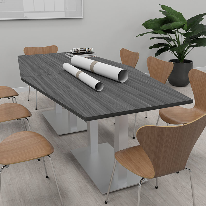 Table de conférence hexagonale avec alimentation et données, Cyprès noir, Noir mat, L 96 po x l 48 po