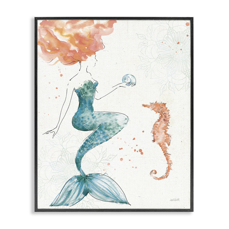 «Mermaid and Ocean Seahorse», art de la giclée noire encadrée par Anne Tavoletti, Noir, H 14 po x l 11 po x P 1,5 po