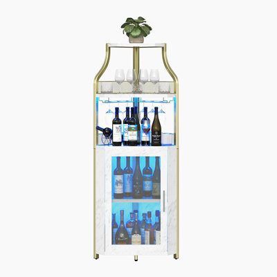5-Tier Corner Wine Cabinet with Rack and Glass Holder, Modern Industrial Bar Cabinet for Kitchen, Living Room, or Dining Room by Latitude Run