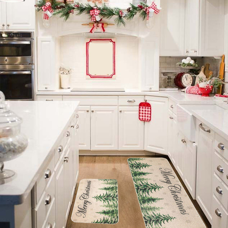  2 tapis de cuisine et tapis de Noël pour tapis de sol antidérapant Merry Christmas Kitchen Decor