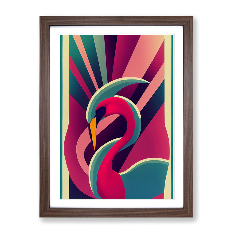 Modern Flamingo Abstract - Framed Print, 64cm H x 46cm W x 2cm D, Walnut