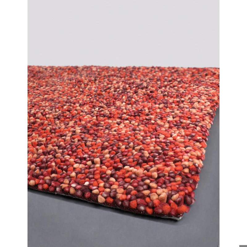 Kerre Authentic Hand-Woven Handmade High Pile Modern Red, Orange & Brown Pebbled Gems Wool Area Rug, Rectangle 2' x 3'