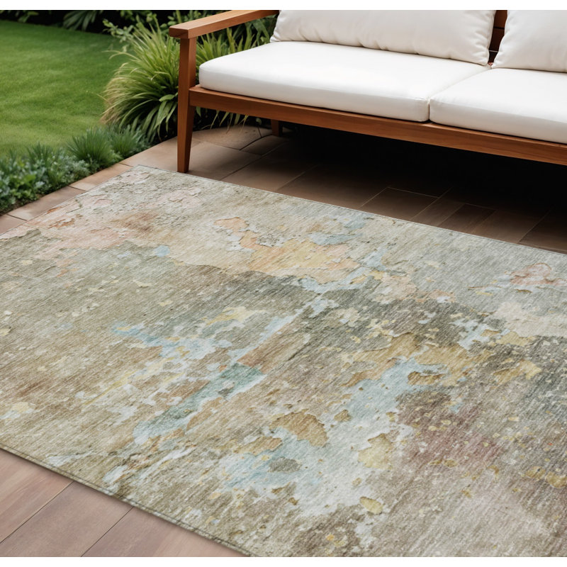 Tapis intérieur lavable abstrait 9 pi x 12 pi brun