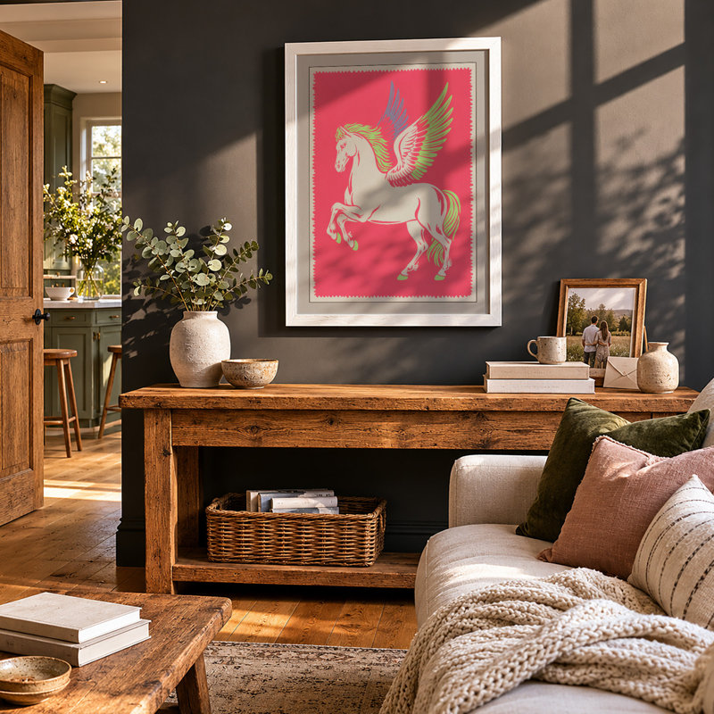 Pegasus Rising Maximalist - Framed Print, A4 - 29.7 x 21.0 cm, White