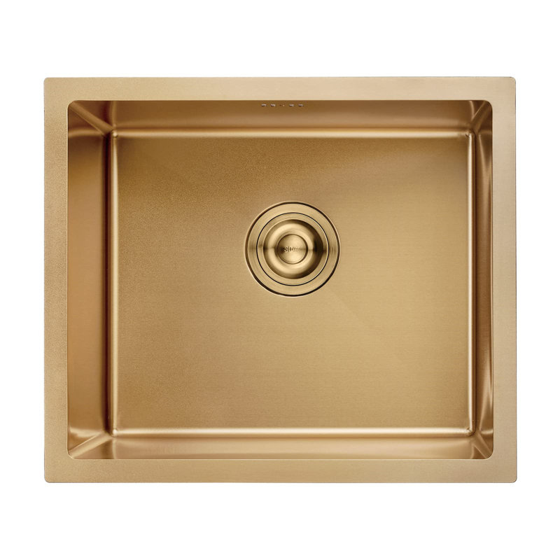Belfry Kitchen Ohanko 20mm W Single Bowl Stainless Steel Kitchen Sink with 1 Faucet Hole, Gold