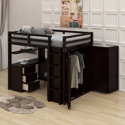 Full Loft Bed With Drawers,Desk And Wardrobe