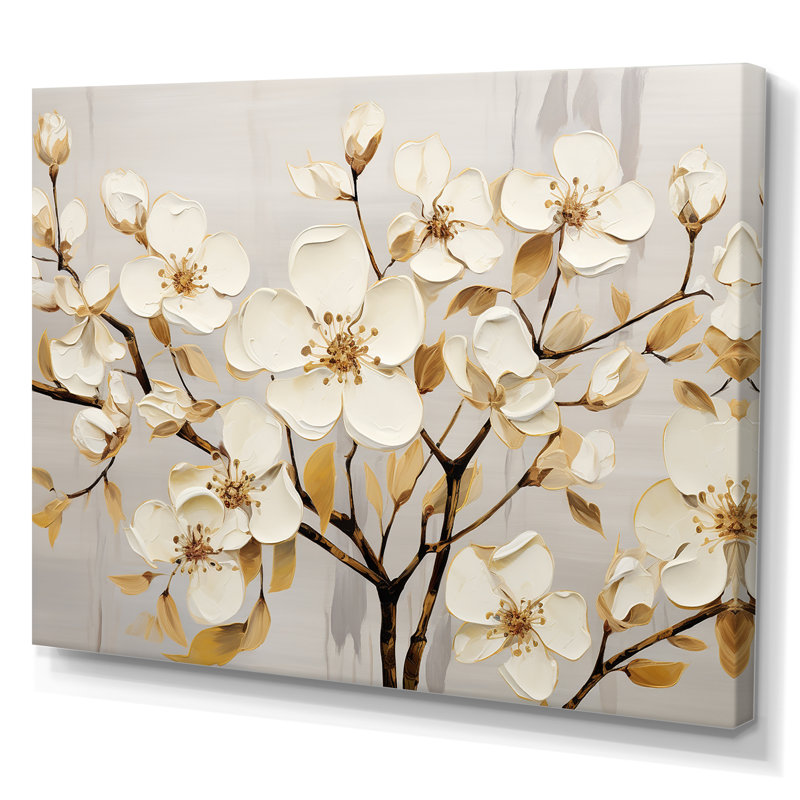 Dogwood Peacefulness sur toile or blanc, Toile tendue, H 12 po x l 20 po x P 1 po
