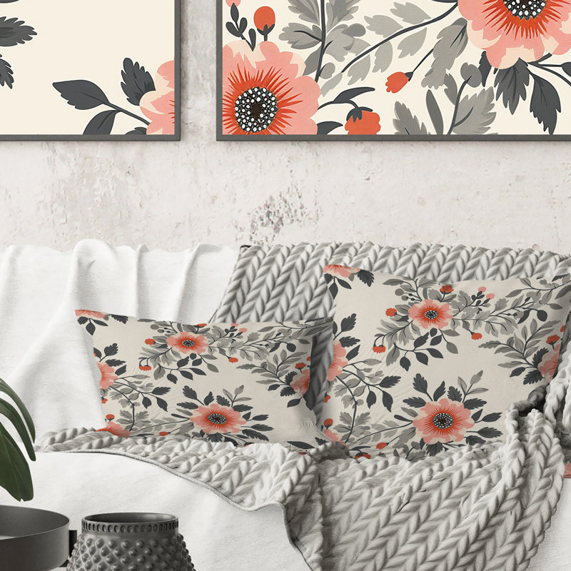 Grey Floral Wreath IV - Traditional Throw Pillow, 18"H x 18"W