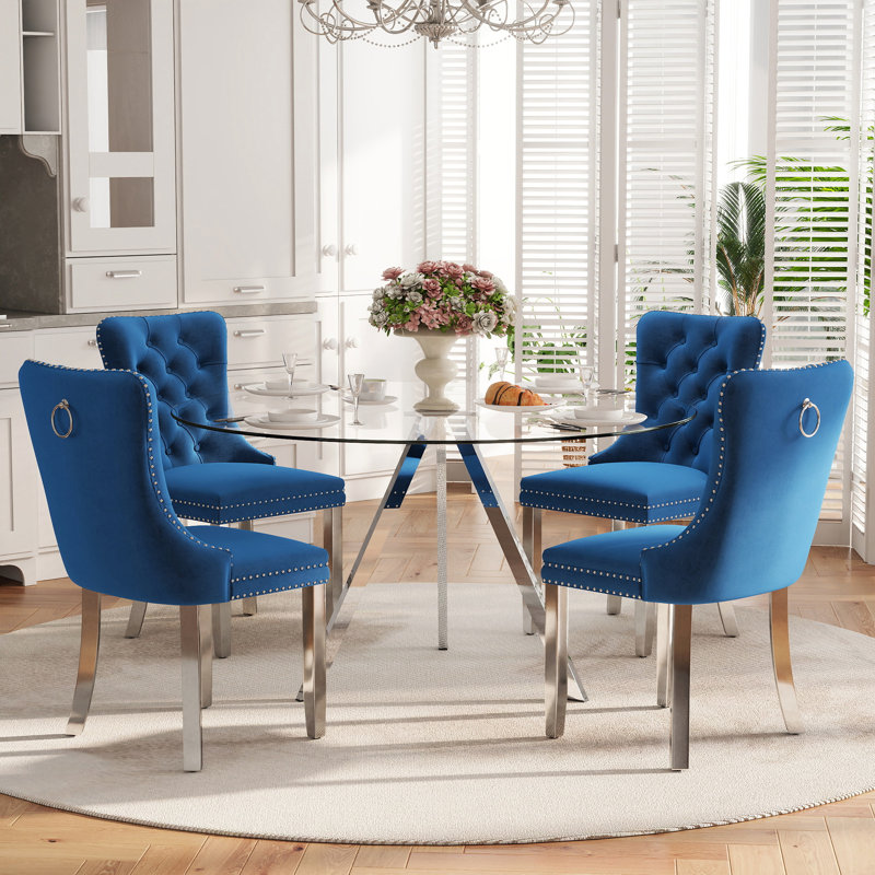 Round Dining Table Set for 4, 30" H x 47" W x 47" D, Blue