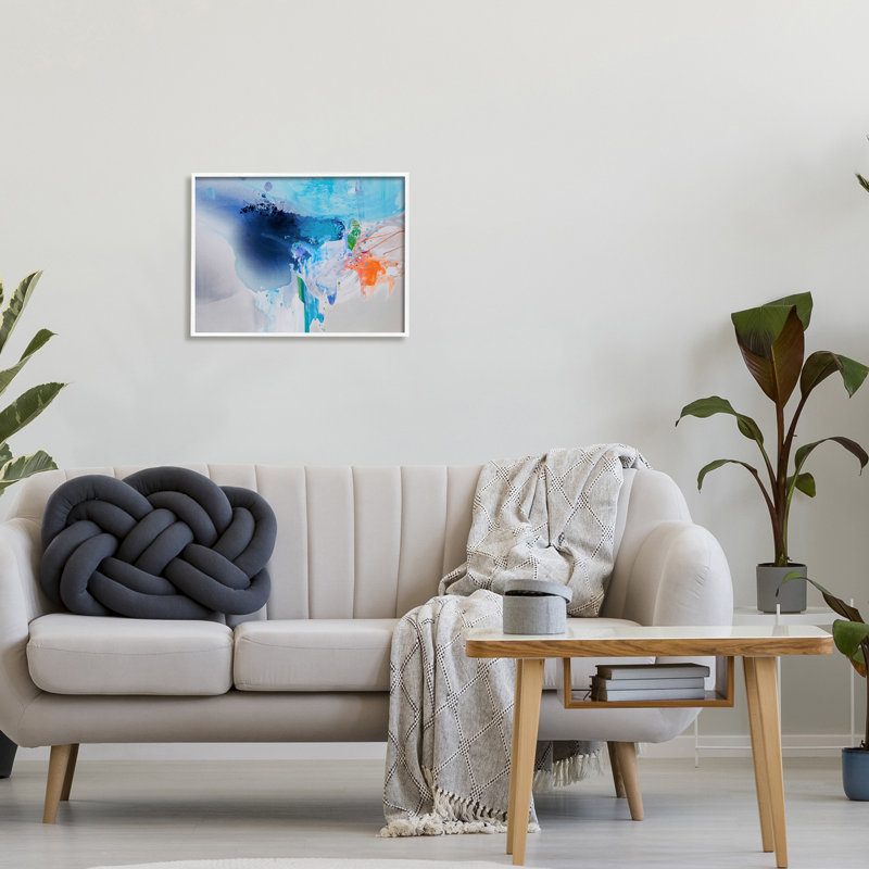 Intense peinture abstraite éclaboussure d'eau, H 20 po x l 16 po, Giclée encadrée blanc bord de mer