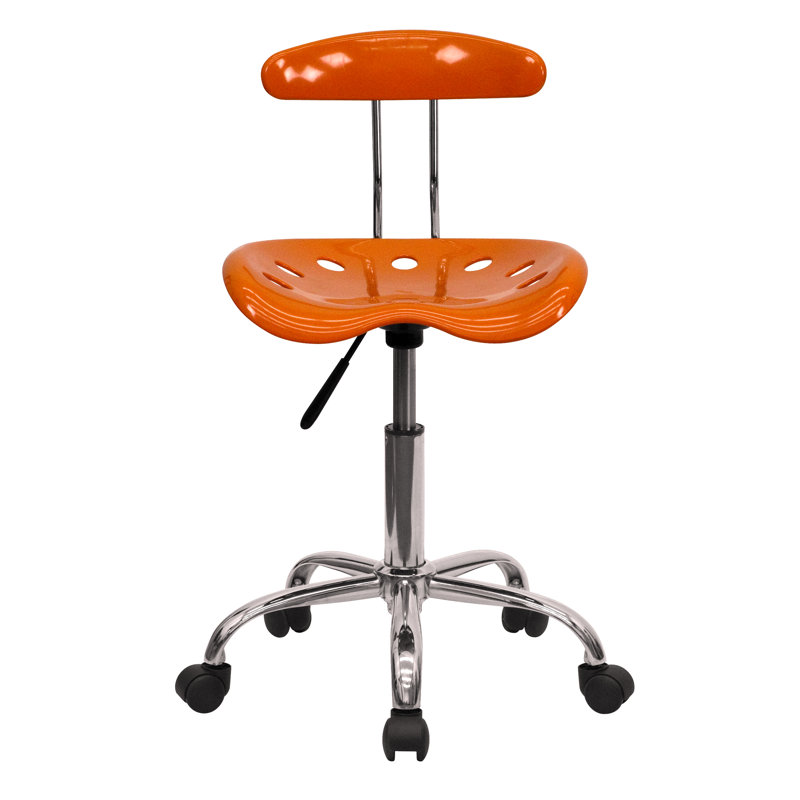 Vibrant Orange Chrome Swivel Task Chair with Tractor Seat, 20"