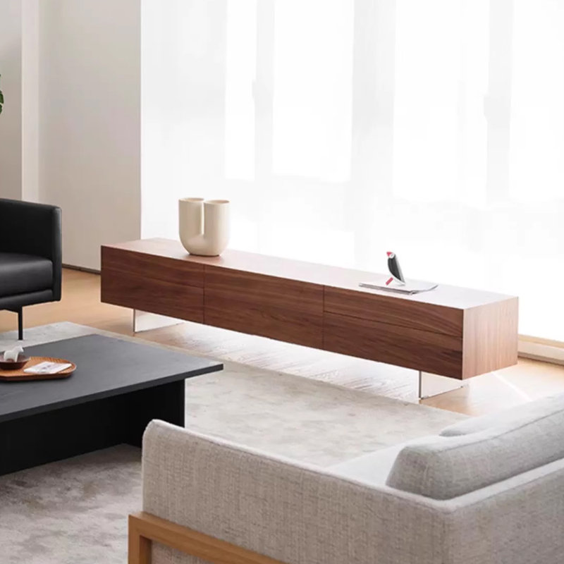 Meuble télé minimaliste créatif en bois massif, Noir noyer