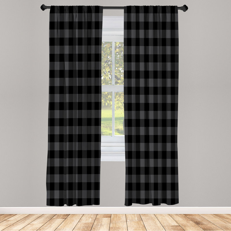 Charlton Home® Plaid Curtains, Lumberjack Buffalo Checks Art, Black/Gray, 28" W x 84" L