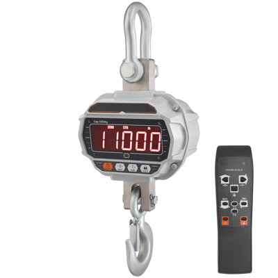 Digital Crane Scale, 11000 lbs/5000 kg, Industrial Heavy-Duty Hanging Scale with Remote Control, Cast Aluminum Case & LED Screen, High Precision for Construction, Factory, Farm, Hunting (Silver)