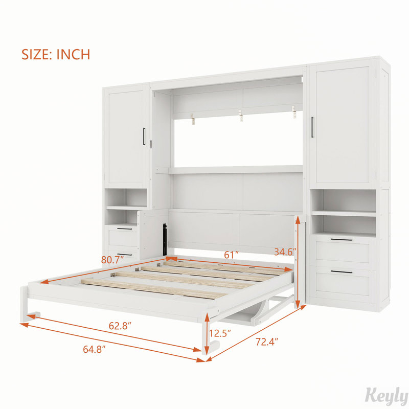 Lit escamotable mural avec placard, tiroirs et tablettes Murphy, Blanc