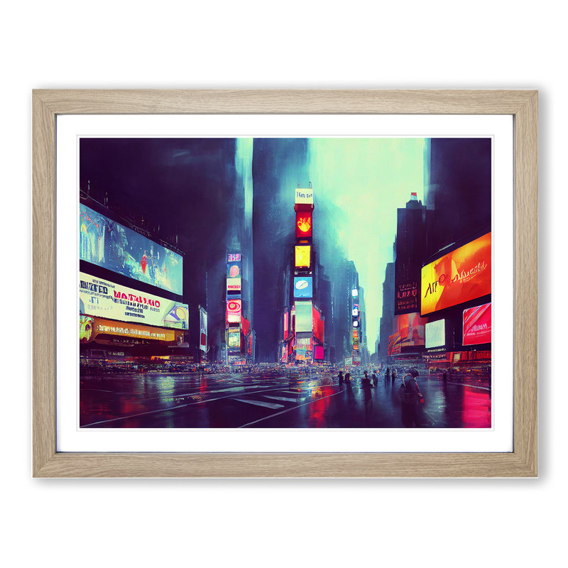 New York City Times Square Vol.3 - Single Picture Frame Print, 34cm H x 46cm W, Oak 