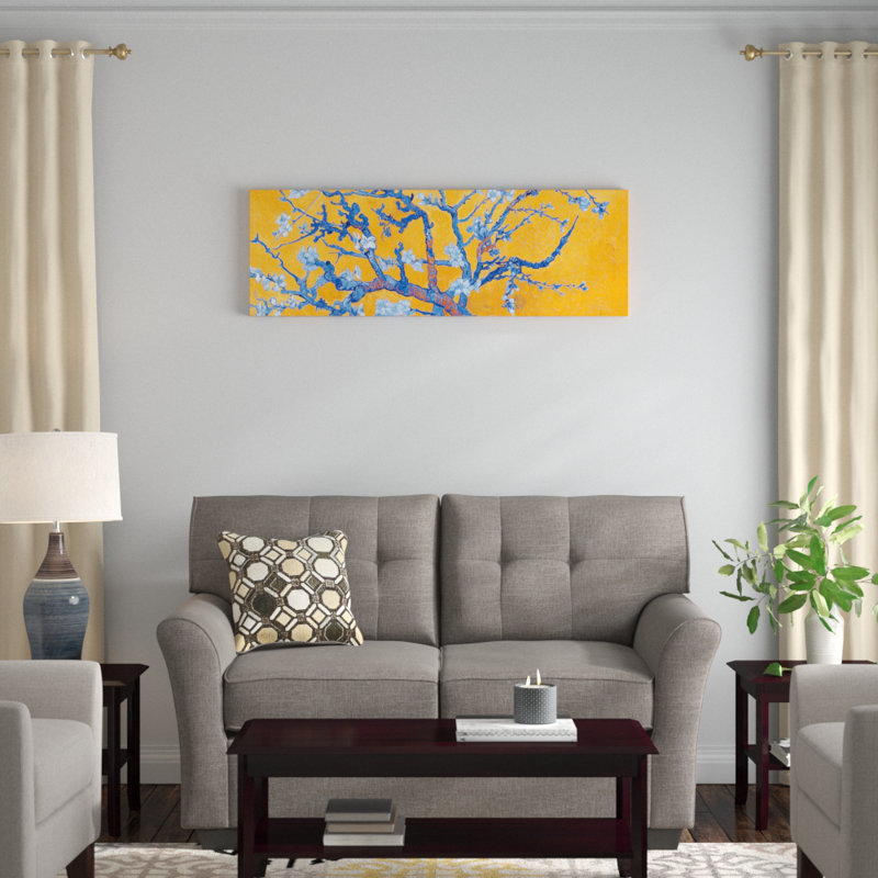 «Almond Blossom On Orange» par Vincent Van Gogh - Estampe numérique sur toile tendue avec châssis, Toile tendue