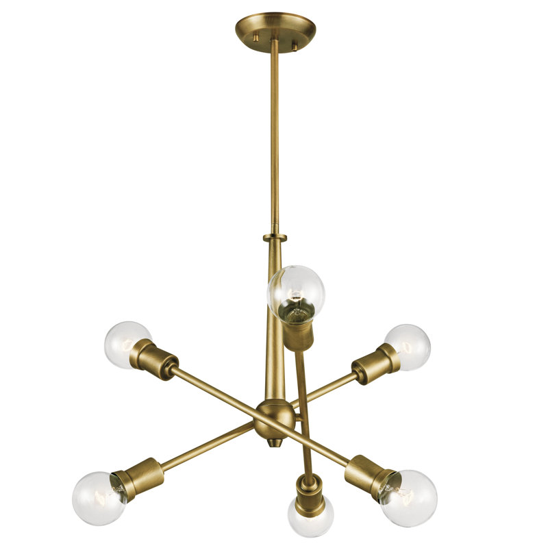 Armstrong 6 - Light Steel Dimmable Sputnik Modern Linear Chandelier, Natural Brass