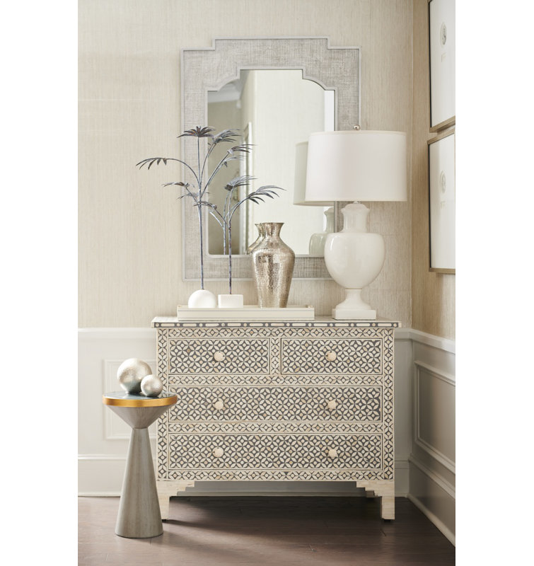 Gray and Beige Bone Inlay Coastal Accent Chest