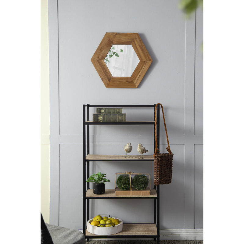 Miroir hexagonal à cadre en bois 18,5 po x 18,5 po, rehaussant l'ambiance de la maison