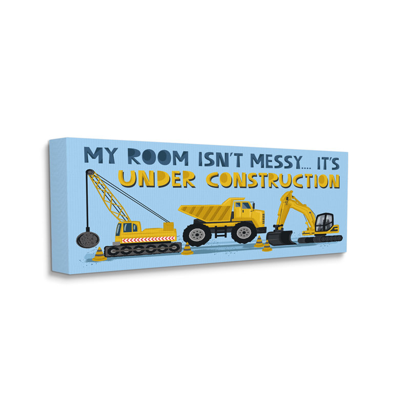 «My Room's Under Construction Kids», panneau jaune véhicules par Lisa Perry White boutons - Impression sur toile