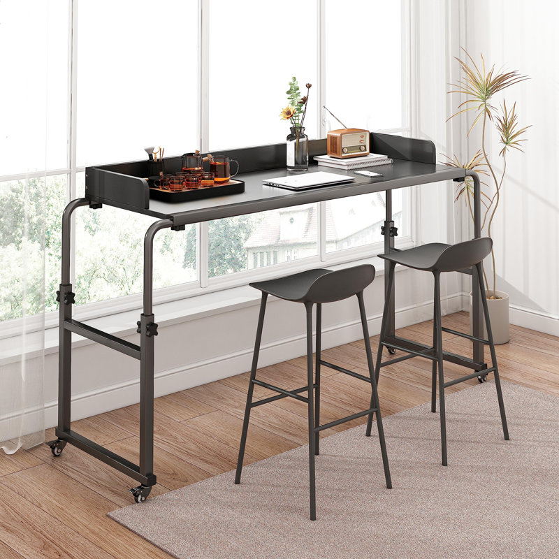 Overbed Table With 360° Wheels, Queen Size Mobile Bed Desk, Recliner Table Over Bed Table Adjustable Height And Length Overbed Table With Heavy Duty Metal Leg For Hospital And Home Use