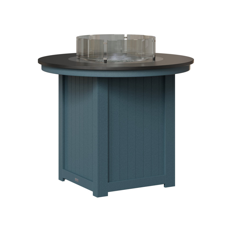 Berlin Gardens Donoma 44″ Round Counter Height Fire Pit Table, 37" H x 44" W x 44" D, Hammered Top Black with Slate Base