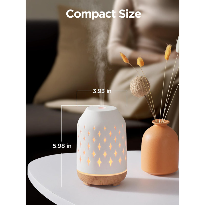 Aromatherapy Diffuser, 150Ml Ceramic Diffuser Ultrasonic Humidifier Cool Mist Essential Oil Diffusers For Home Air Diffuser With 2 Mist Modes Waterless Auto Off
