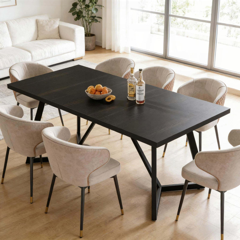 Contemporary Large Rectangular Table - 70.96" x 31.49", MDF & Metal Legs