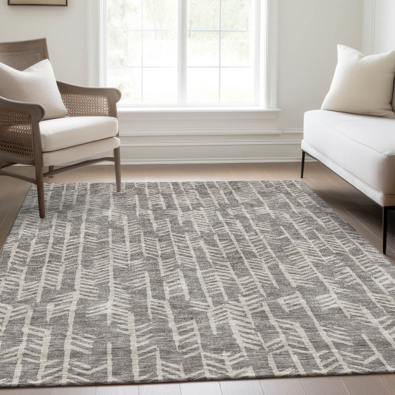 Tapis taupe Prisco lavable à la machine de qualité supérieure, Rectangulaire 3 pi x 5 pi