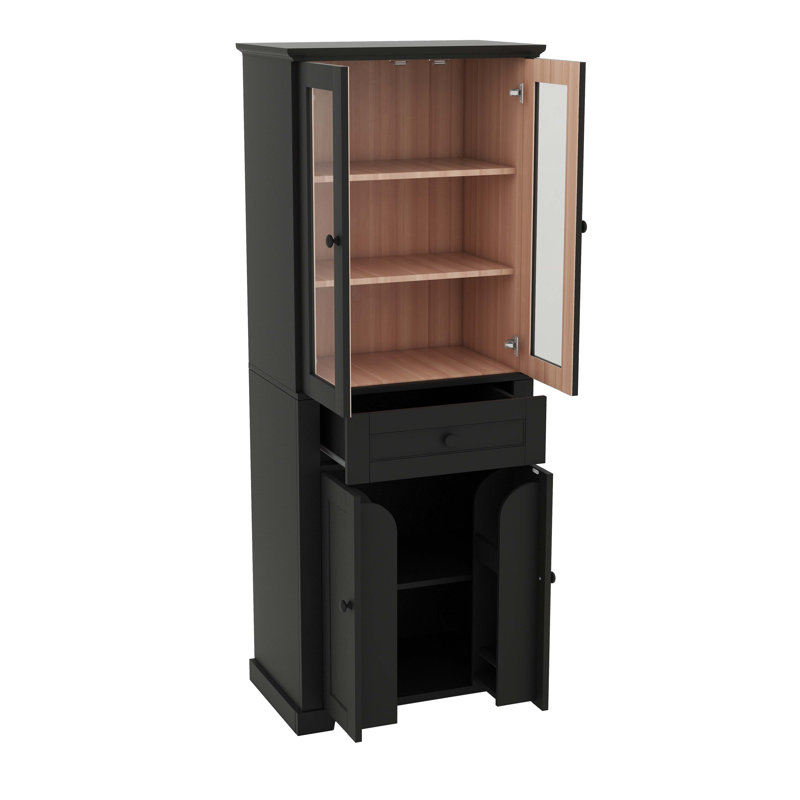 67.2" Tall Bathroom Storage Cabinet  Tempered Glass Doors Adjustable Shelves & A Drawer, Black