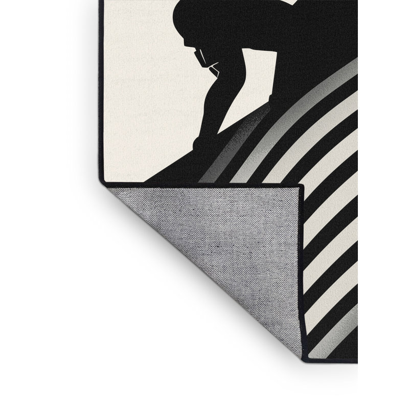 Machine Washable Marvale Weightlifting Clean Jerk Olympic Sleek & Chic Modern Arc Rug in Gray – Black Binding, 2x4