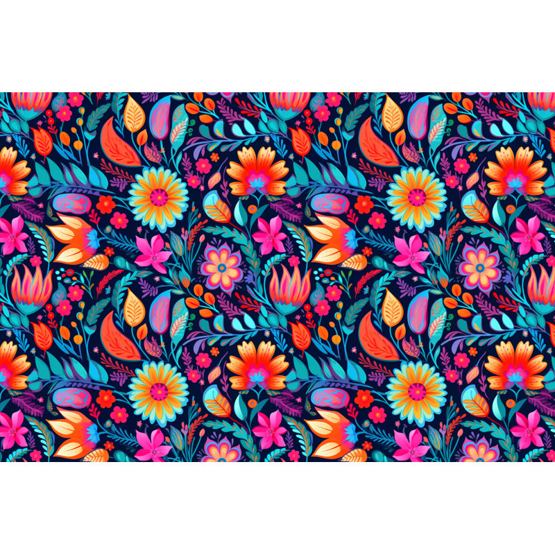 Machine Printed Throw Blanket, Throw, Floral, Teal/Red/Yellow