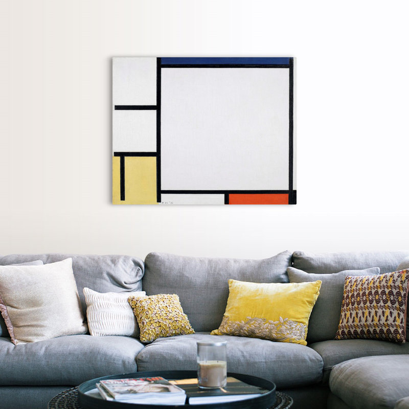 Composition avec bleu, rouge, jaune et noir de Piet Mondrian-reproduction d’art sur toile, H 36 po x l 45 po x P 1,25 po