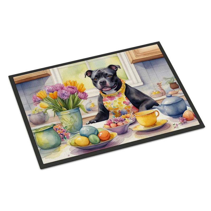 Decorating Easter Staffordshire Bull Terrier Doormat, 24" W x 36" L
