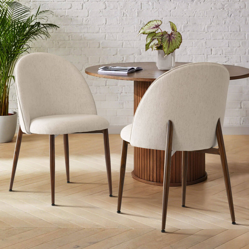Upholstered Dining Chair with Metal Legs, Beige Walnut leg